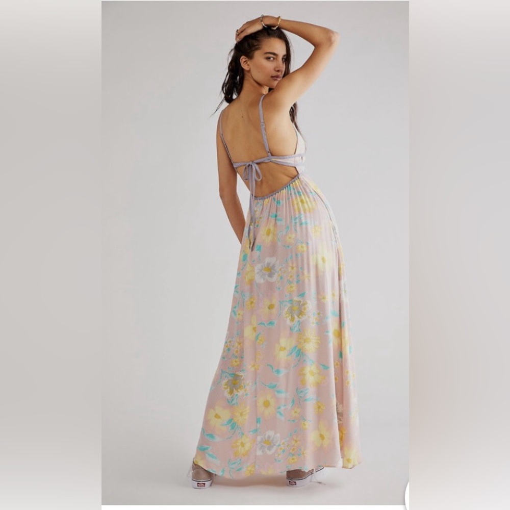Free People Wisteria Maxi Open Back Tie Dress Size Small Resort Wear